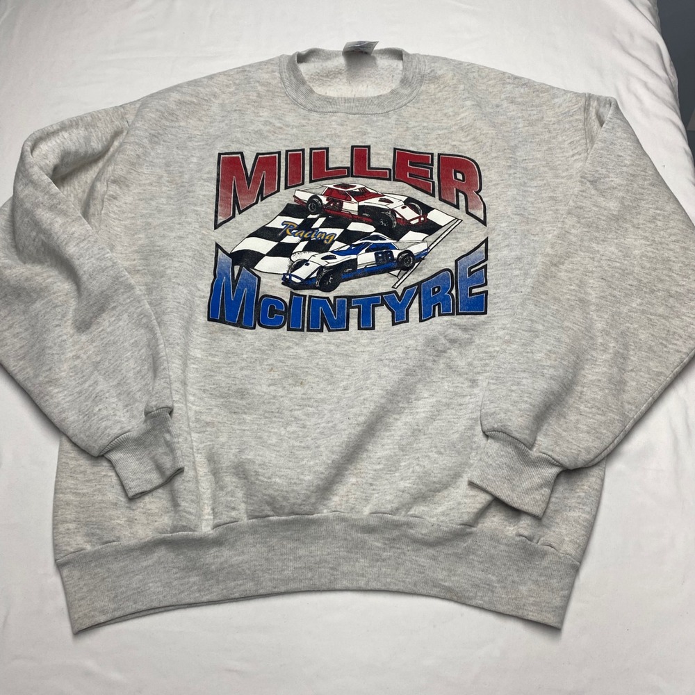 Vintage Jerzees Miller McIntyre Racing Sweatshirt XL Gray Made in USA 90s